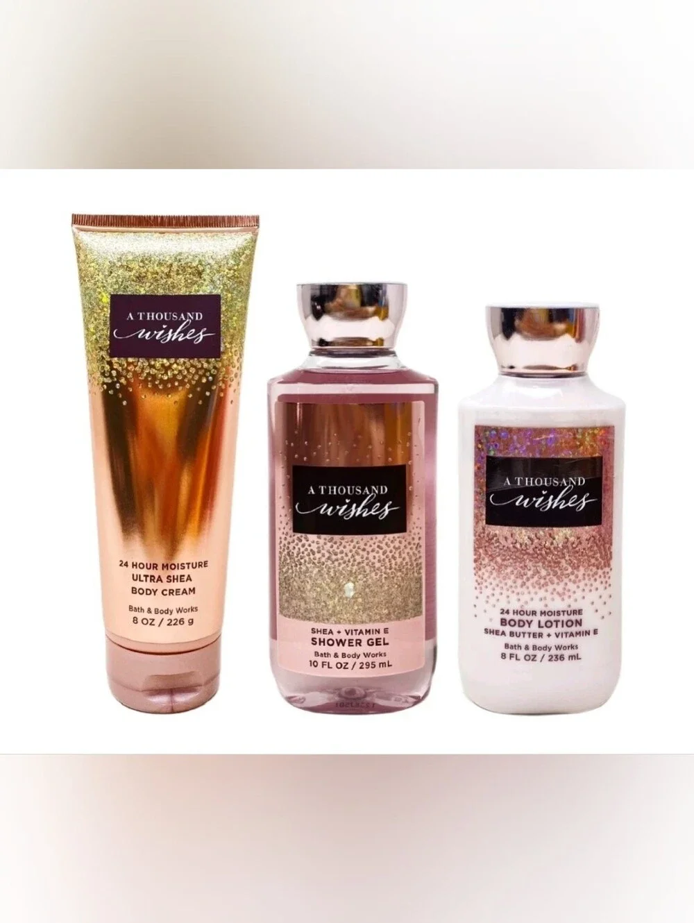 Bath & Body Works A Thousand Wishes Shower Gel Lotion Cream Set - Pink and Gold